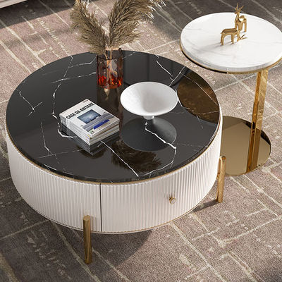 P2 MDF Body Round Coffee Table With Storage Marble Texture ISO Certificated