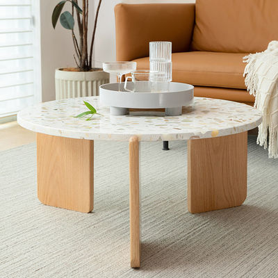 30in Marble Top Wood Base Coffee Table Patterned Marble Wooden Base