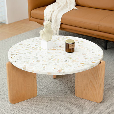 30in Marble Top Wood Base Coffee Table Patterned Marble Wooden Base