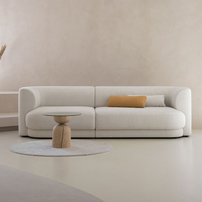 Apartment Sectional Fabric Cloth Sofa Set Ergonomic White Gray