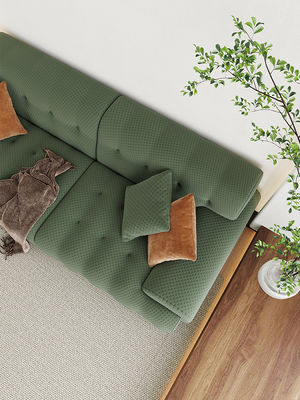 Knitted Modern Fabric Sofa Set Ergonomic Cloth Green 3 Seater Fabric Sofa