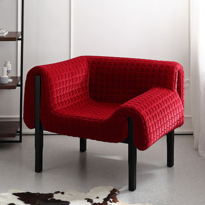 102cm Fabric Leisure Chair Modern Minimalist With Red Solid Wood Leg