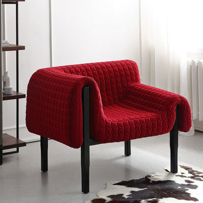 102cm Fabric Leisure Chair Modern Minimalist With Red Solid Wood Leg