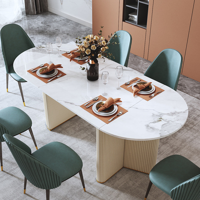 Rock Board Oval Foldable White Base Dining Table For Office
