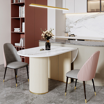 Rock Board Oval Foldable White Base Dining Table For Office