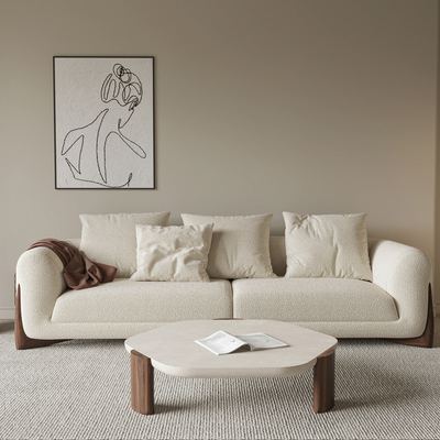 Minimalist Walnut Natural Stone Table Round Antique Marble Top Coffee Table