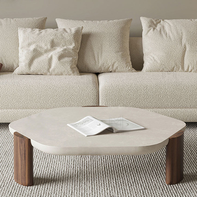 Minimalist Walnut Natural Stone Table Round Antique Marble Top Coffee Table