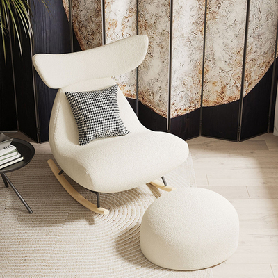 White Flannelette Sitting Room Rocking Chair Teddy Flannel Material L102*W86