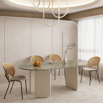 Ellipse Shape Contemporary Marble Dining Table 6mm Grey 160*85*75