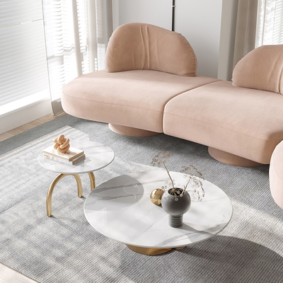 Round 11mm Marble Topped Pedestal Coffee Table Set With Gold Base