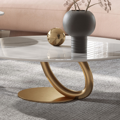 Round 11mm Marble Topped Pedestal Coffee Table Set With Gold Base