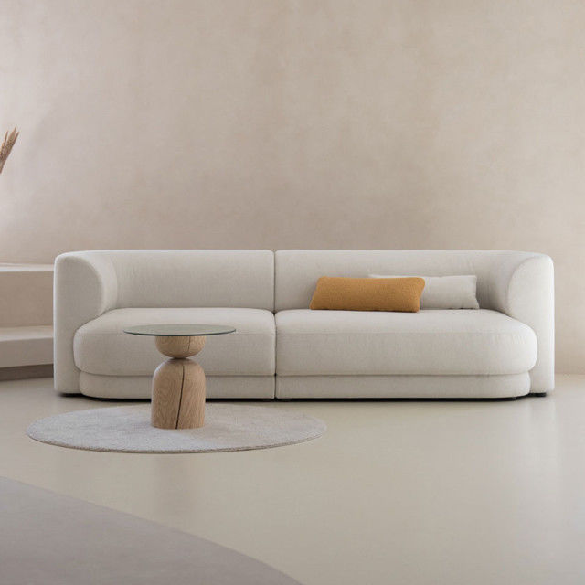 Apartment Sectional Fabric Cloth Sofa Set Ergonomic White Gray