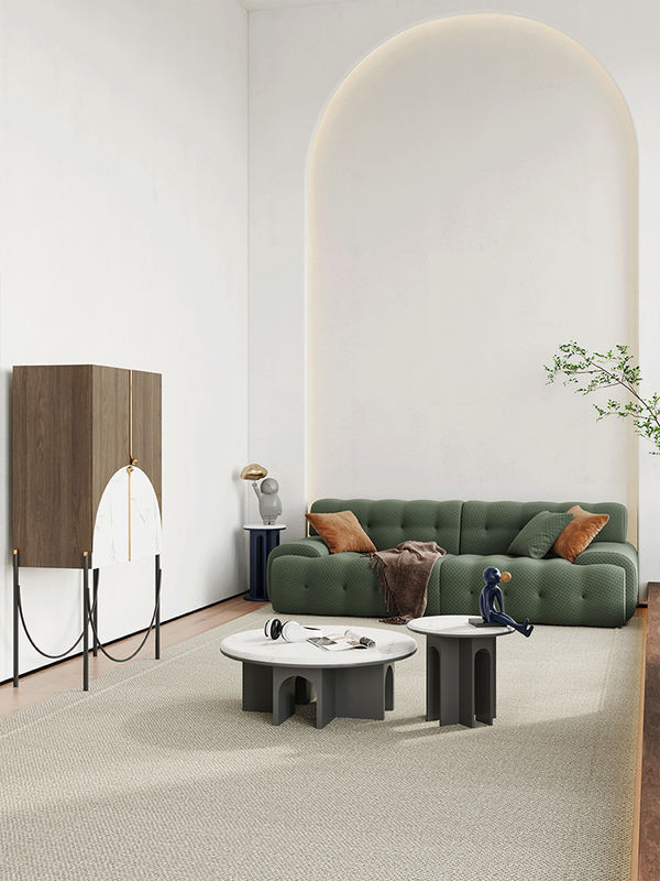Knitted Modern Fabric Sofa Set Ergonomic Cloth Green 3 Seater Fabric Sofa