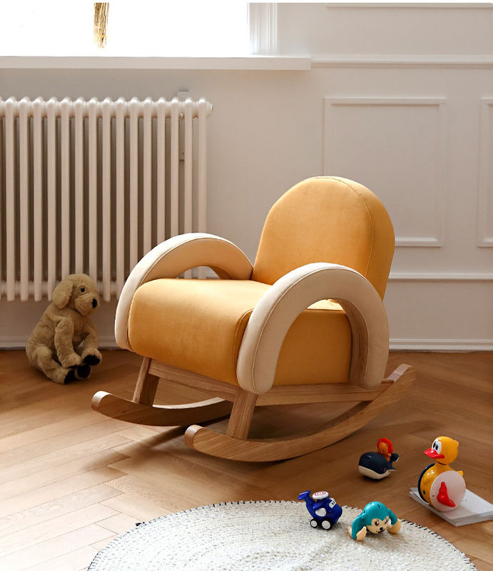 Nordic color Household Small Fabric Rocking Chair Hollow Arc Handrail